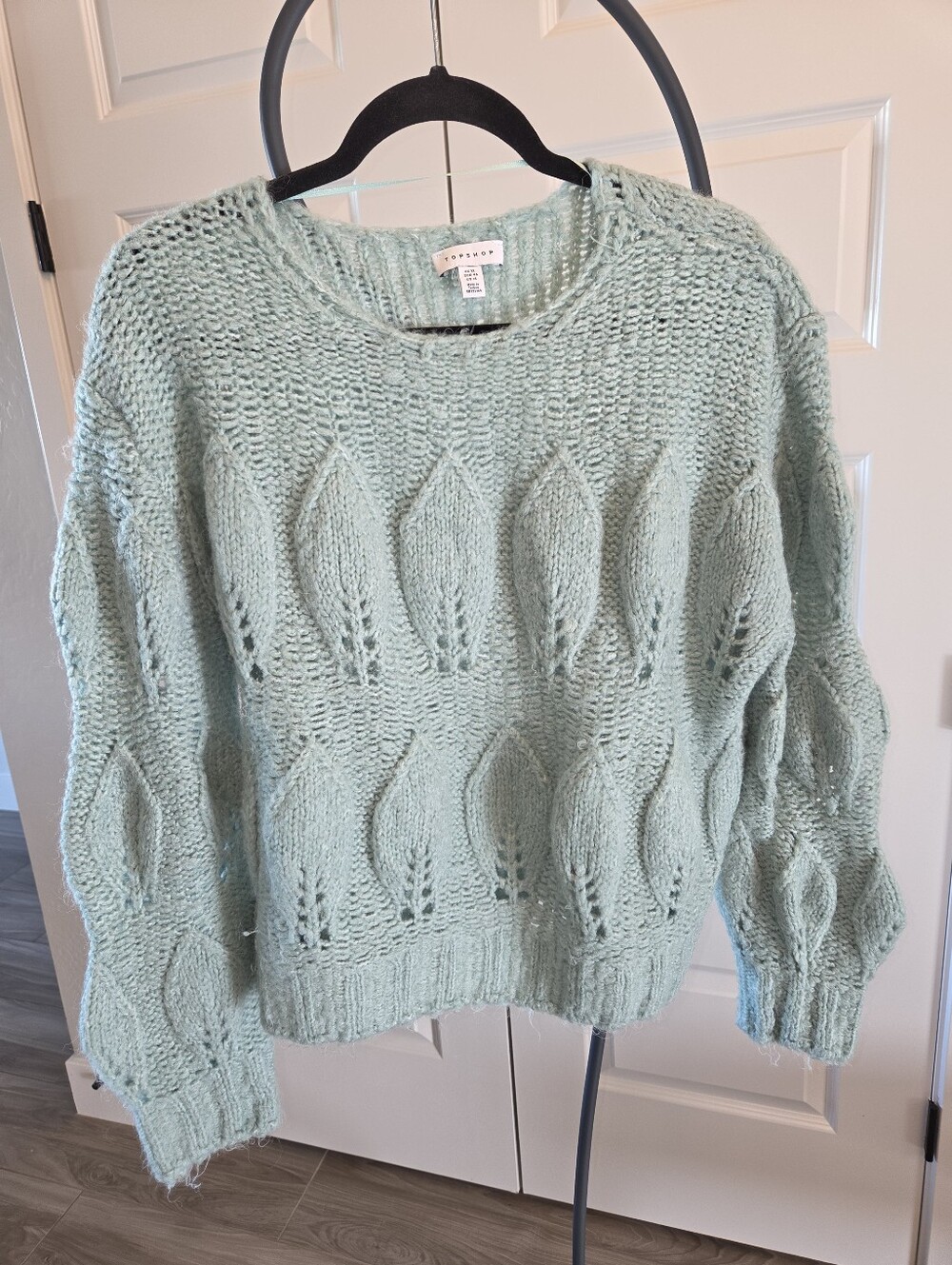 Topshop Mint Green Leaf-Pattern Crewneck Sweater